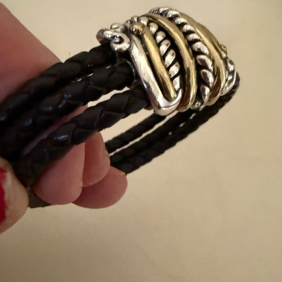 Carolyn Pollack Relios 925 Silver, Brass, and Leather Bracelet w/ Magnetic Clasp - Picture 2 of 11
